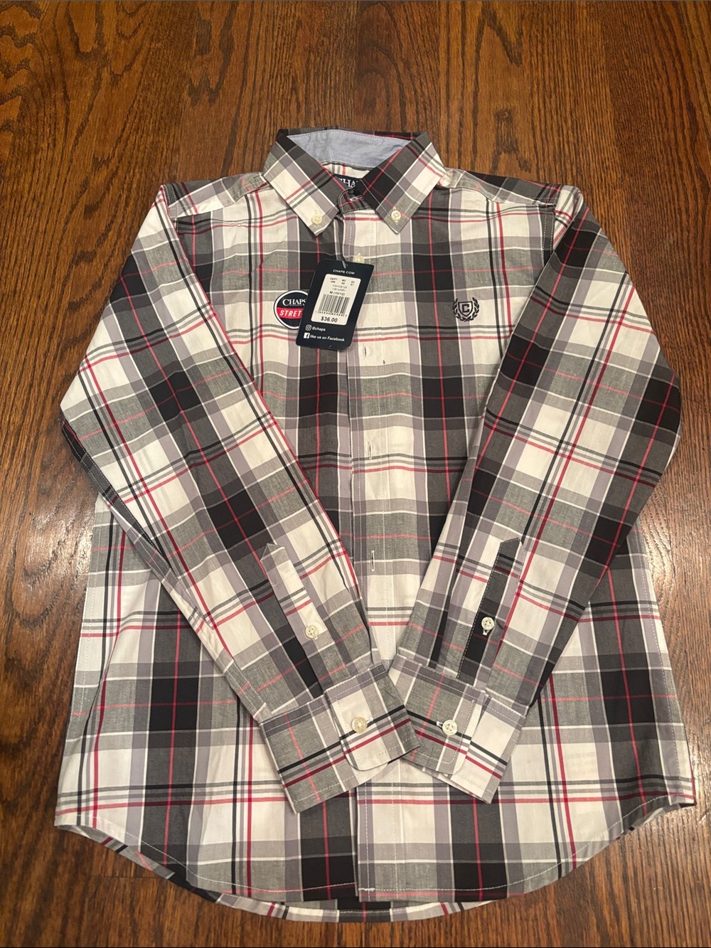 Chaps Boys Plaid Button-Down Shirt - Black, Gray, White & Red